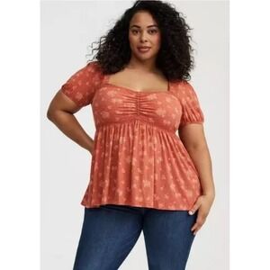 Torrid Textured Jersey Sweetheart Babydoll Top Plus Size 3X Orange Floral